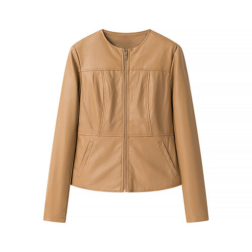 Faux leather jacket for women with textured surface and practical pockets Lune London