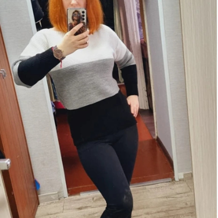 Ladies Comfortable Knit Sweater with Chic and Stylish Color Block Design