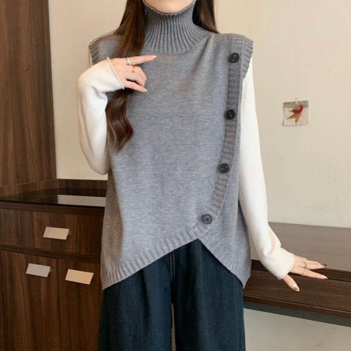 Pull en tricot pour femmes avec col haut et coupe asymétrique Chic & Stil