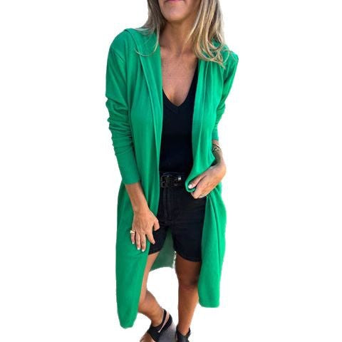 Ladies Long Knit Cardigan with Open Front and Practical Pockets Lune London