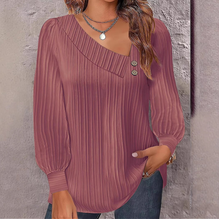 Ladies Elegant and Casual Top with Asymmetric Neckline and Button Details Lune London