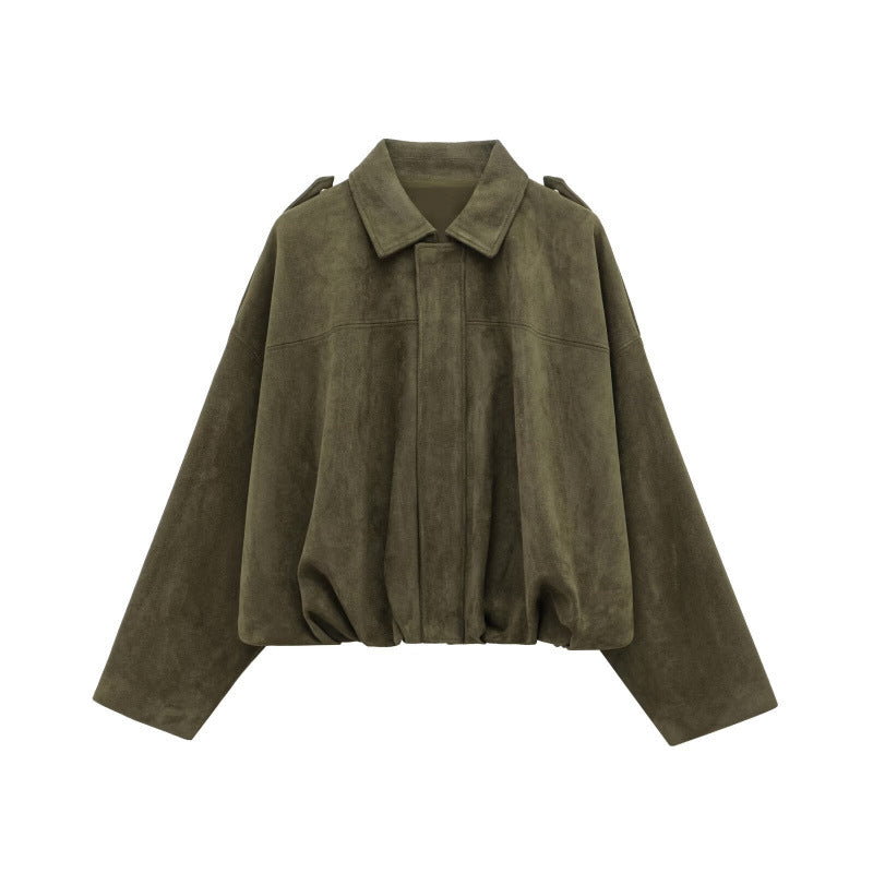 Casual faux leather jacket for women with elastic waistband and practical snap buttons Lune London