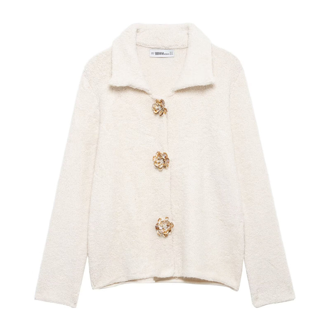 Ladies Cozy Fluffy Jacket with Decorative Buttons Lune London