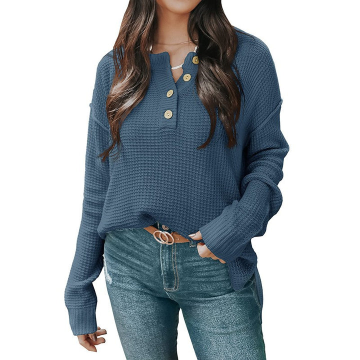 Casual oversized sweater for women with button placket and textured material Lune London