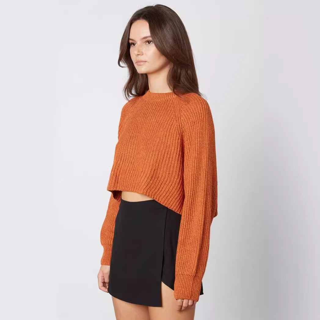 Ladies trend, short knit sweater with ribbed texture and dropped shoulders Lune London