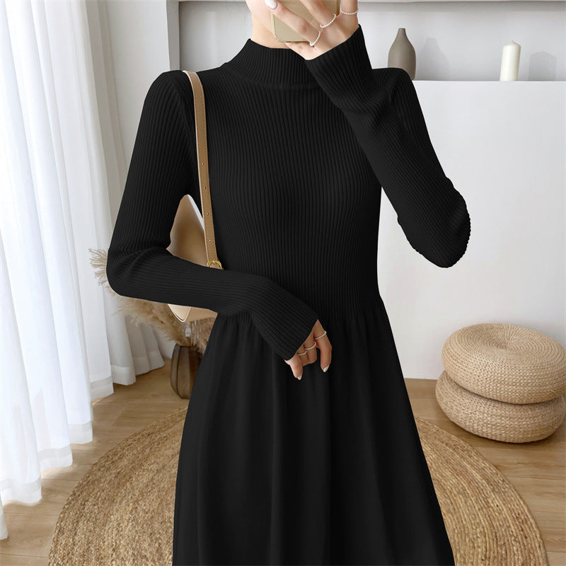 Robe midi élégante pour femmes avec taille élastique et manches longues Chic & Stil