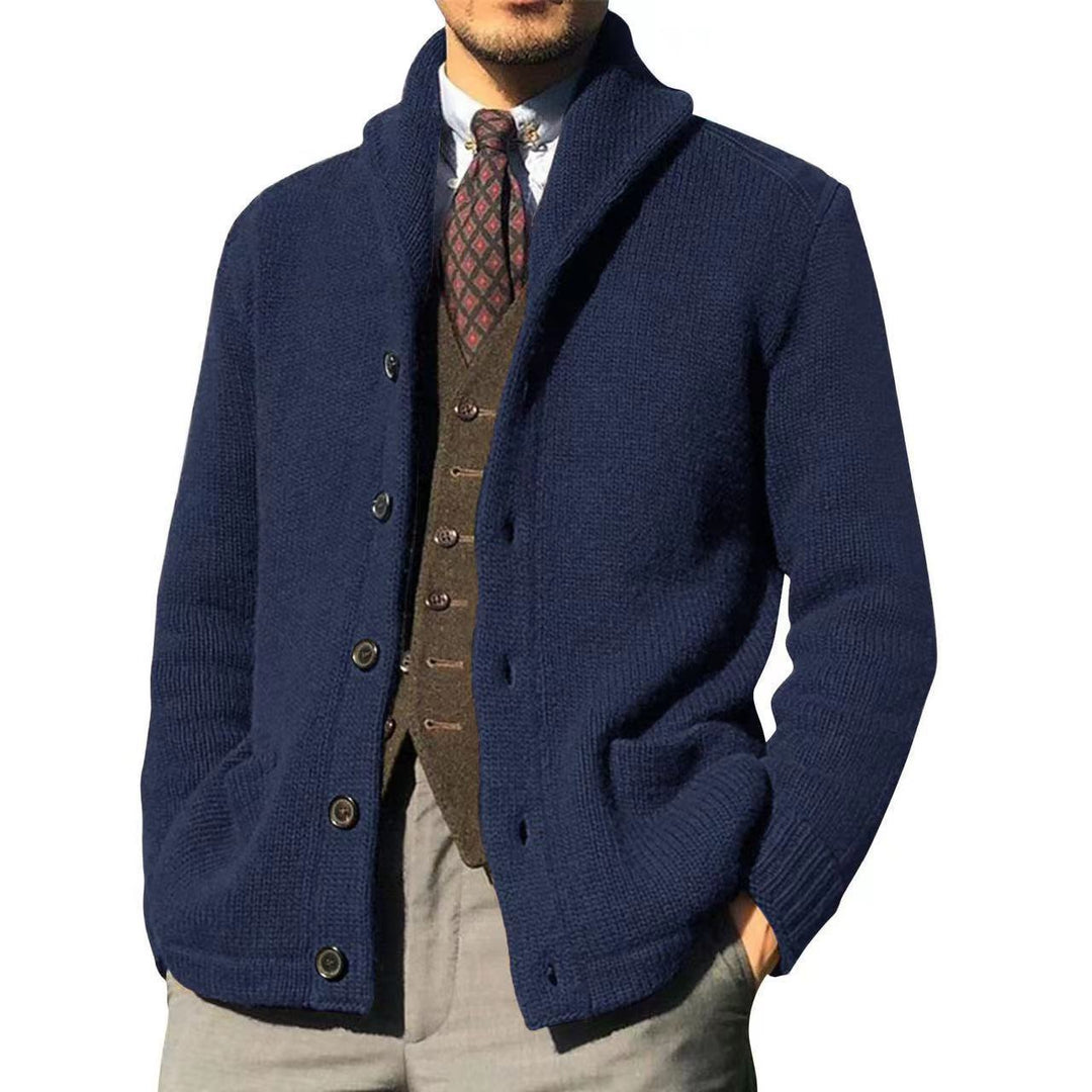 Men's knit jacket with a stylish collar and chic button details