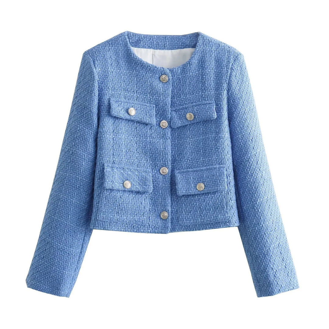 Veste courte tendance pour femmes avec boutons dorés et poches plaquées Lune London