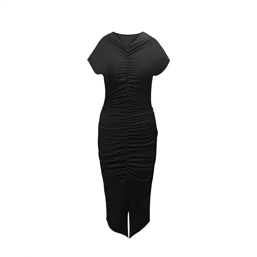 Ladies Elegant Midi Dress with Side Slit and Refined Pleats Lune London