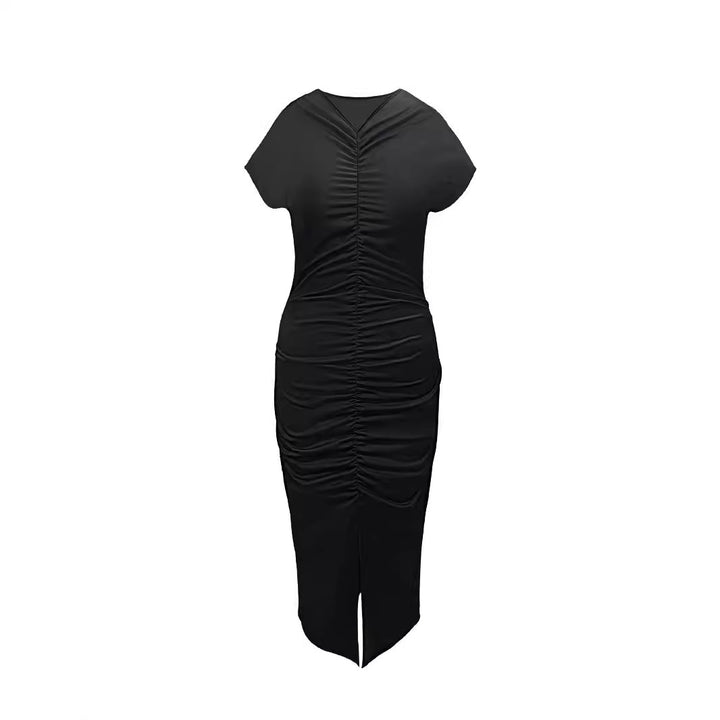 Ladies Elegant Midi Dress with Side Slit and Refined Pleats Lune London