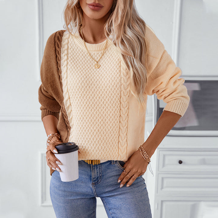 Trendy women's sweater with embossed pattern and innovative color block design Lune London