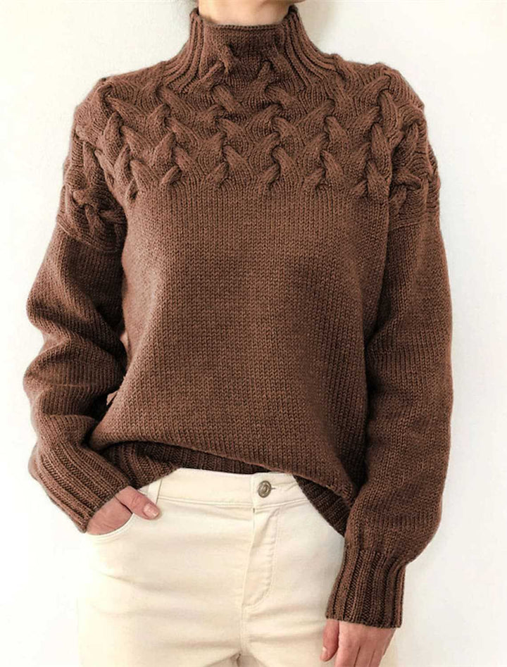 High neck sweater for women with decorative cable knit pattern Lune London