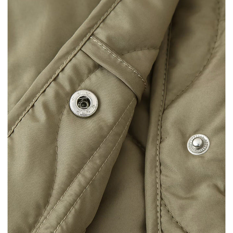 Quilted transitional jacket for women with high collar and practical pockets Lune London