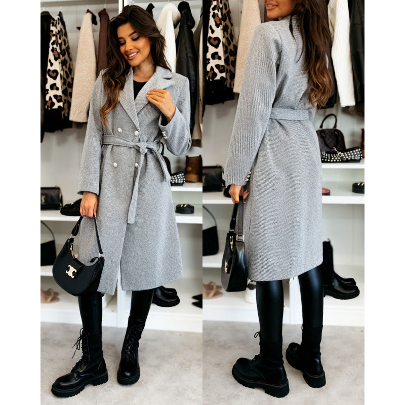 Tailored double-breasted coat for women with belt Lune London