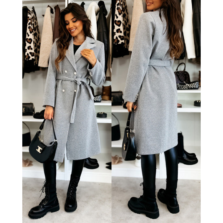 Tailored double-breasted coat for women with belt Lune London