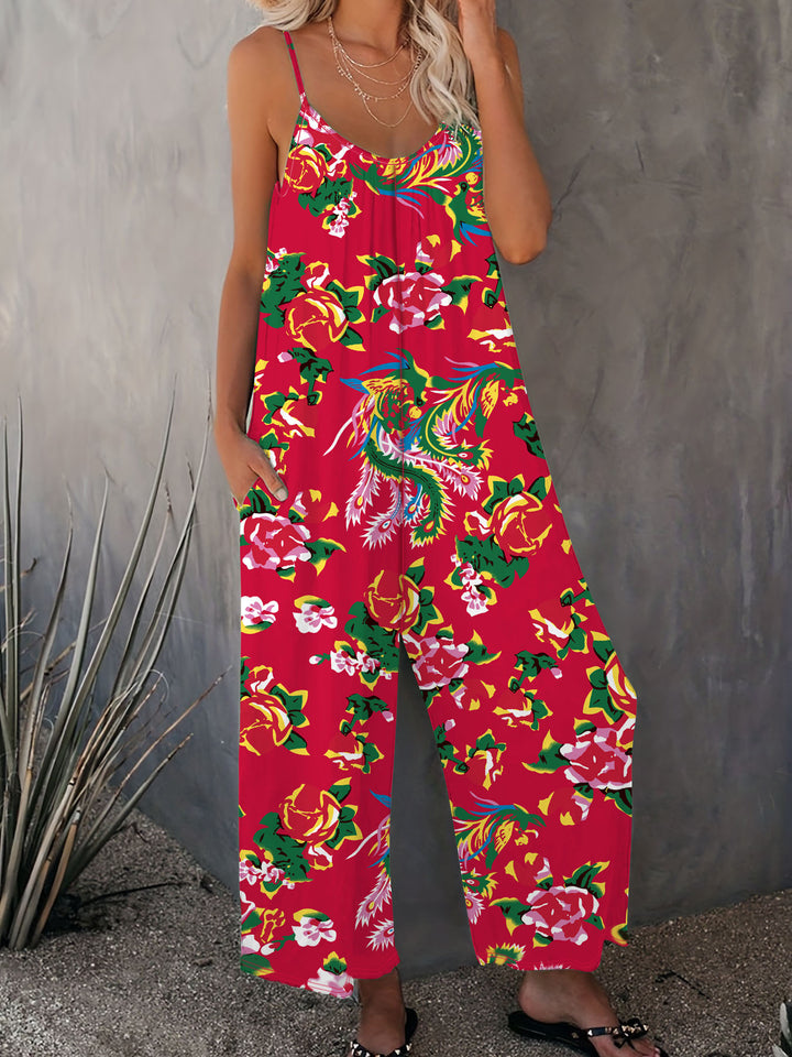 Lady lightweight jumpsuit with floral design and adjustable straps Lune London