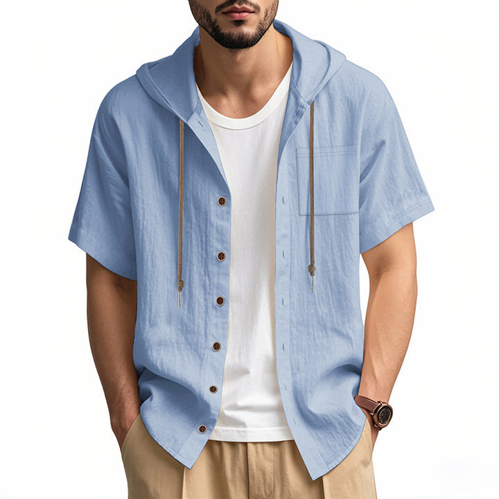 Casual short-sleeved shirt for men with hood and button placket Lune London