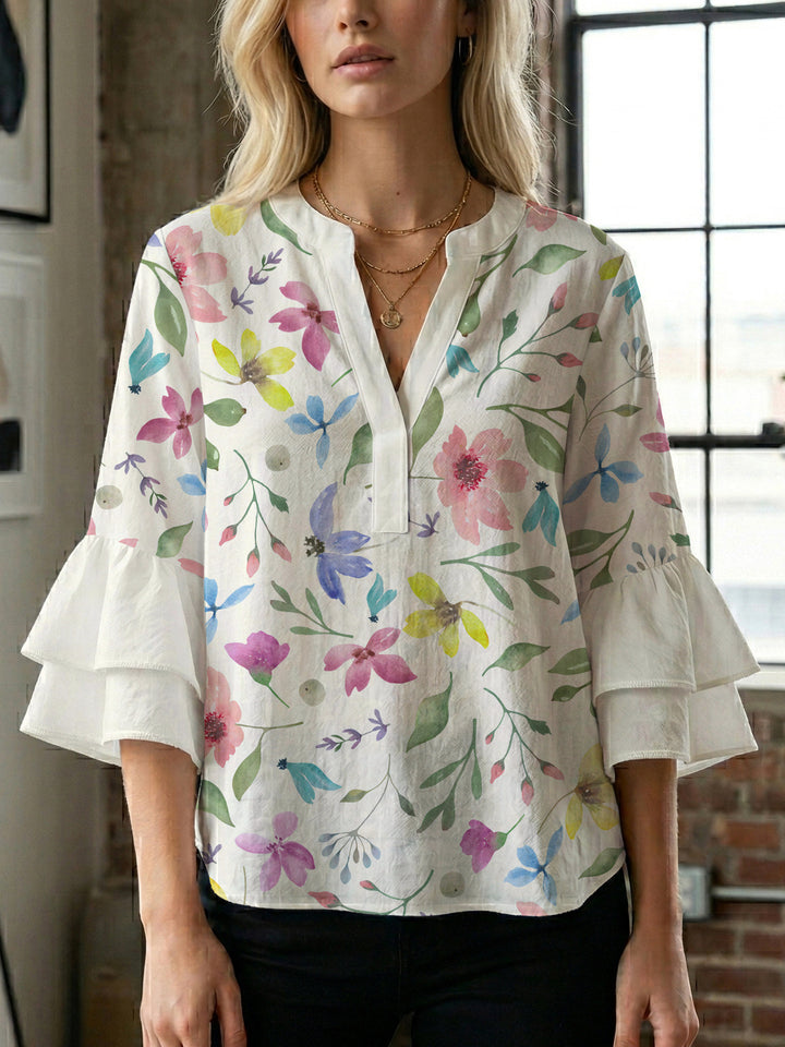 Women's blouse with voluminous sleeves and floral design Lune London