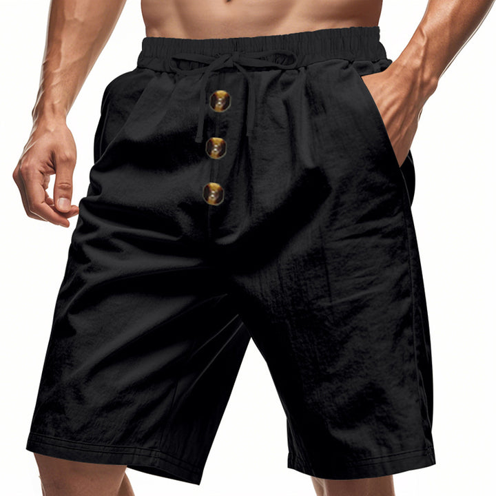 Shorts d'été légers pour hommes avec taille élastique et détails de bouton pratiques Lune London