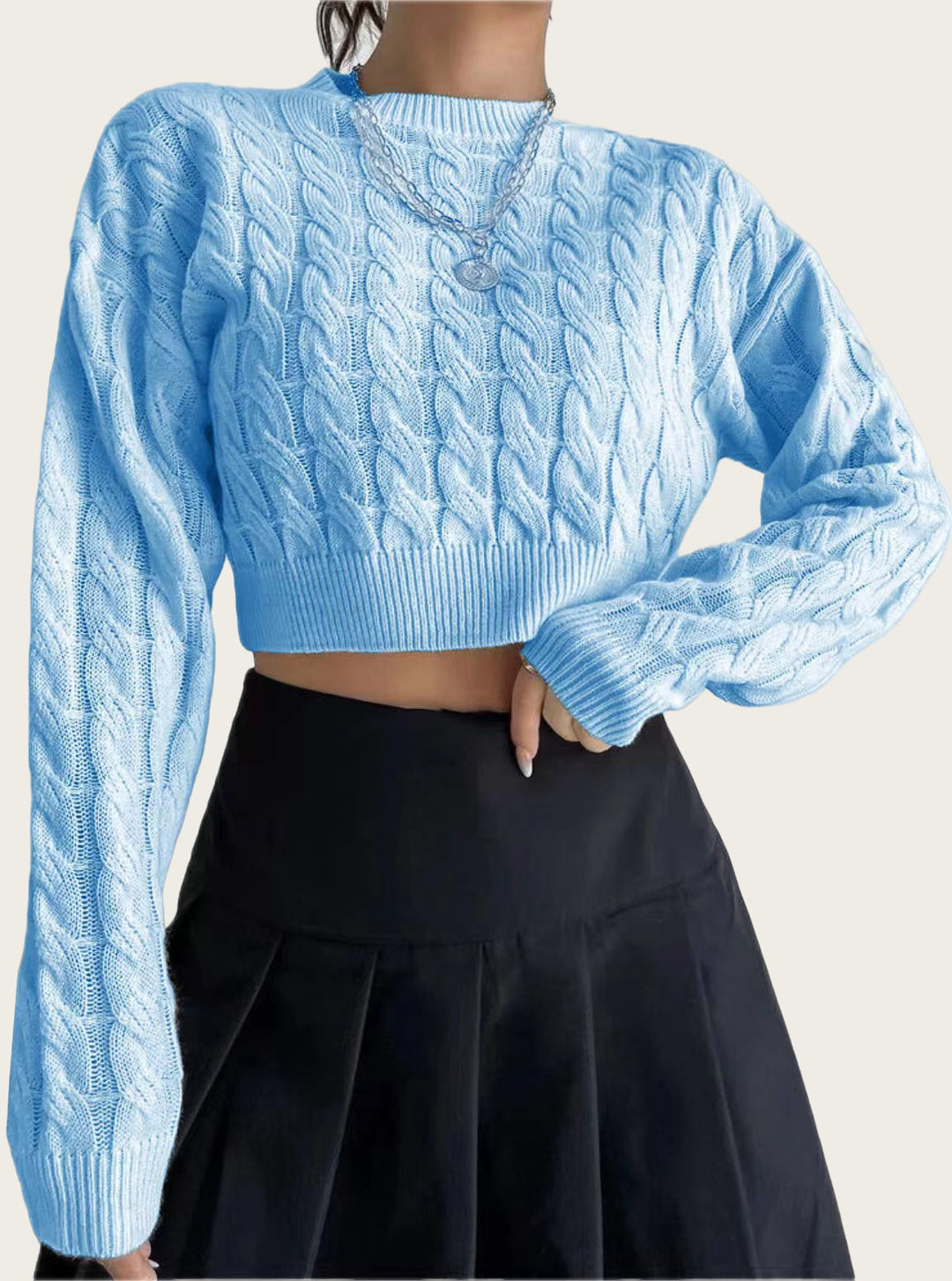 Short wool sweater for women with cable pattern Lune London