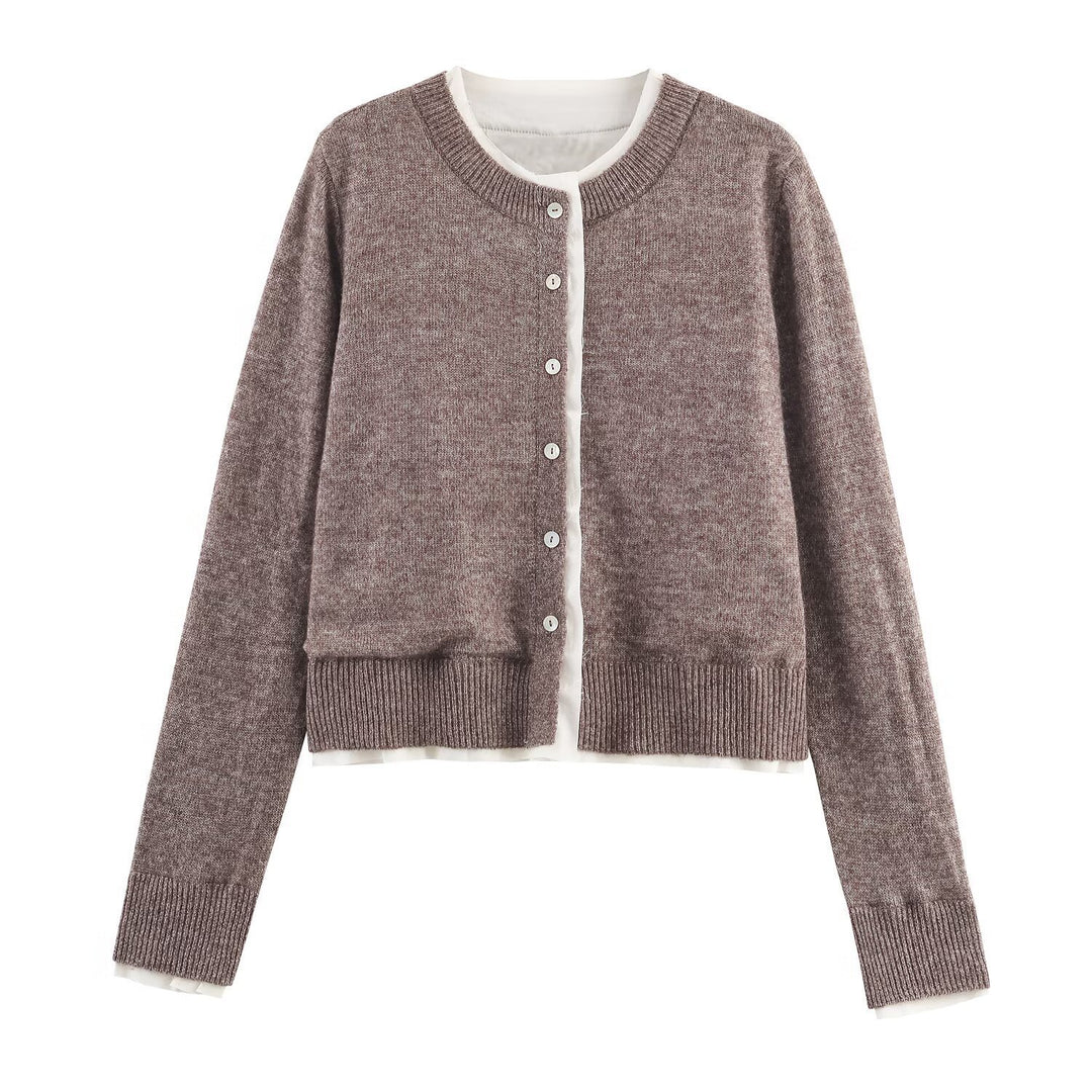 Casual knit jacket for women with round neck and button details Lune London