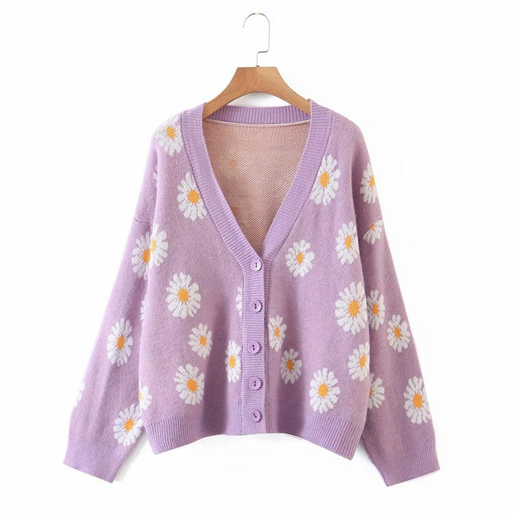 Women’s knit jacket with floral design and V-neck Lune London