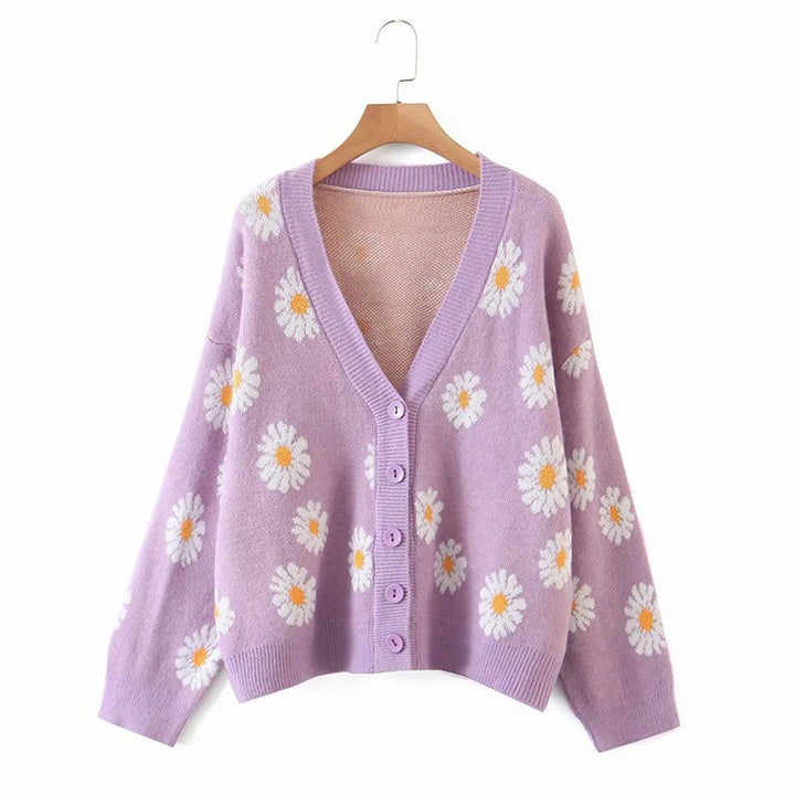 Women’s knit jacket with floral design and V-neck Lune London
