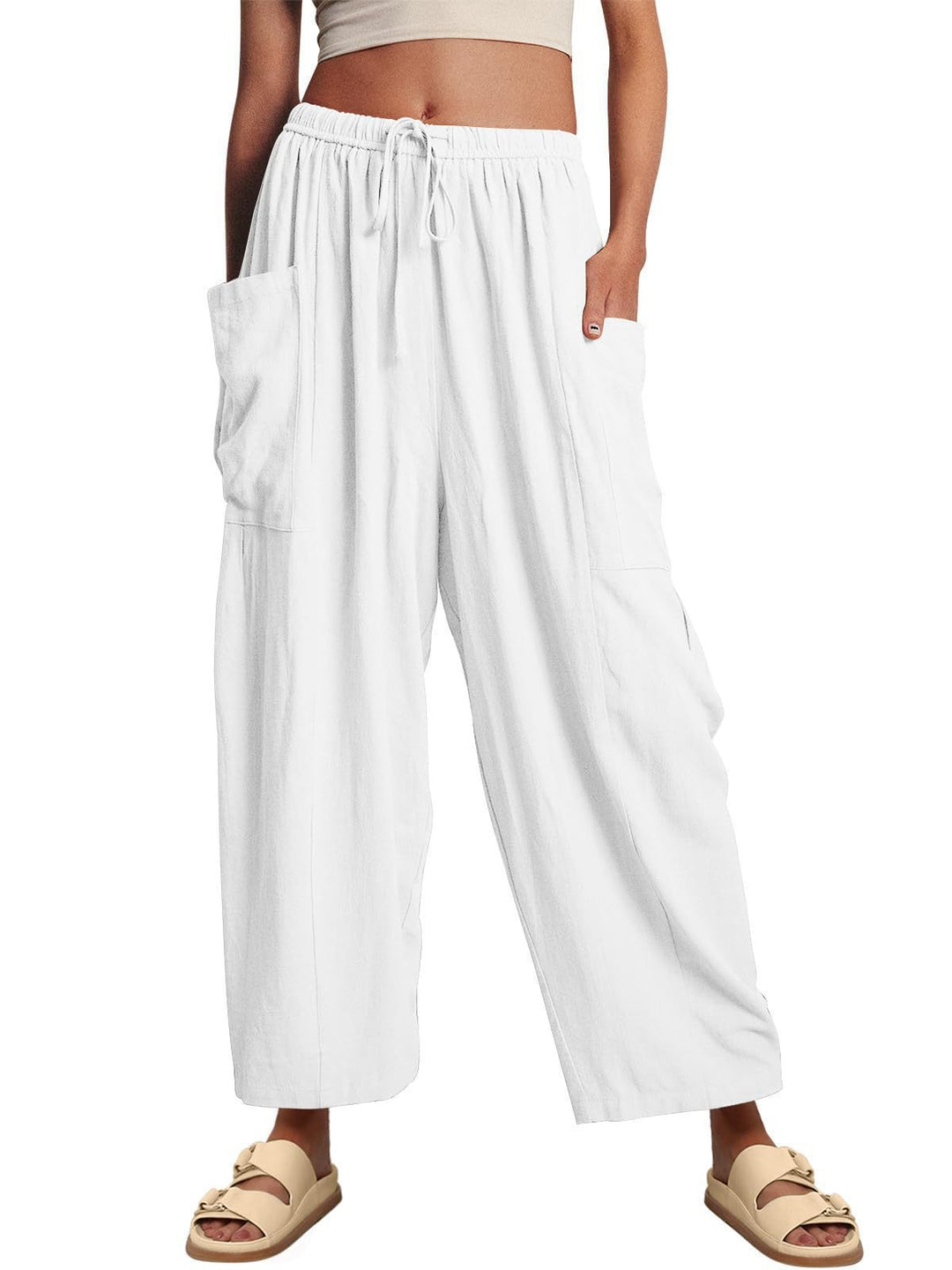 Comfortable Palazzo Pants for ladies with elastic waistband and side pockets Lune London