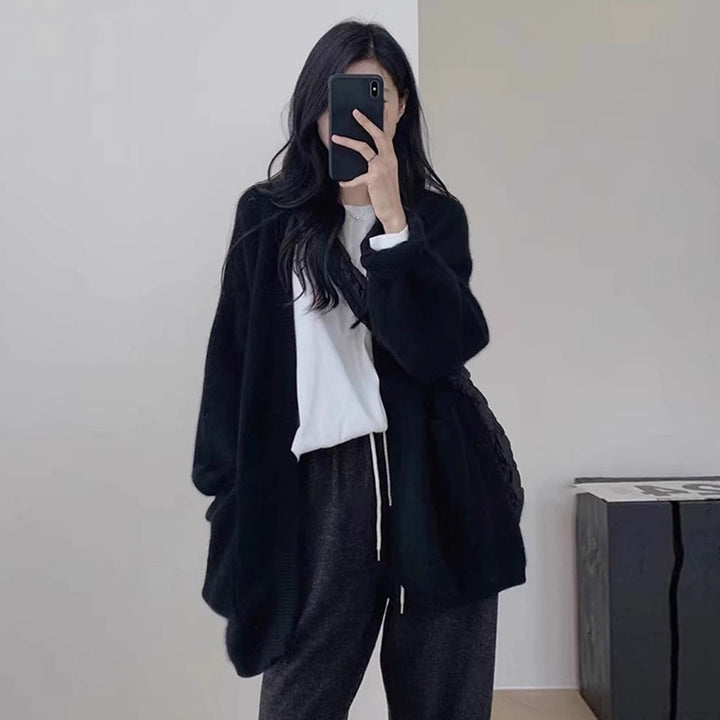 Cardigan en Tricot Douillet pour Femmes avec Décolleté en V Profond et Poches Plaquées