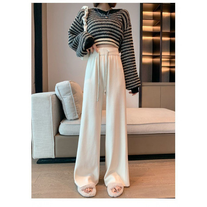 Pantalons de loisirs taille haute pour femmes avec coupe large et texture côtelée Chic & Stil