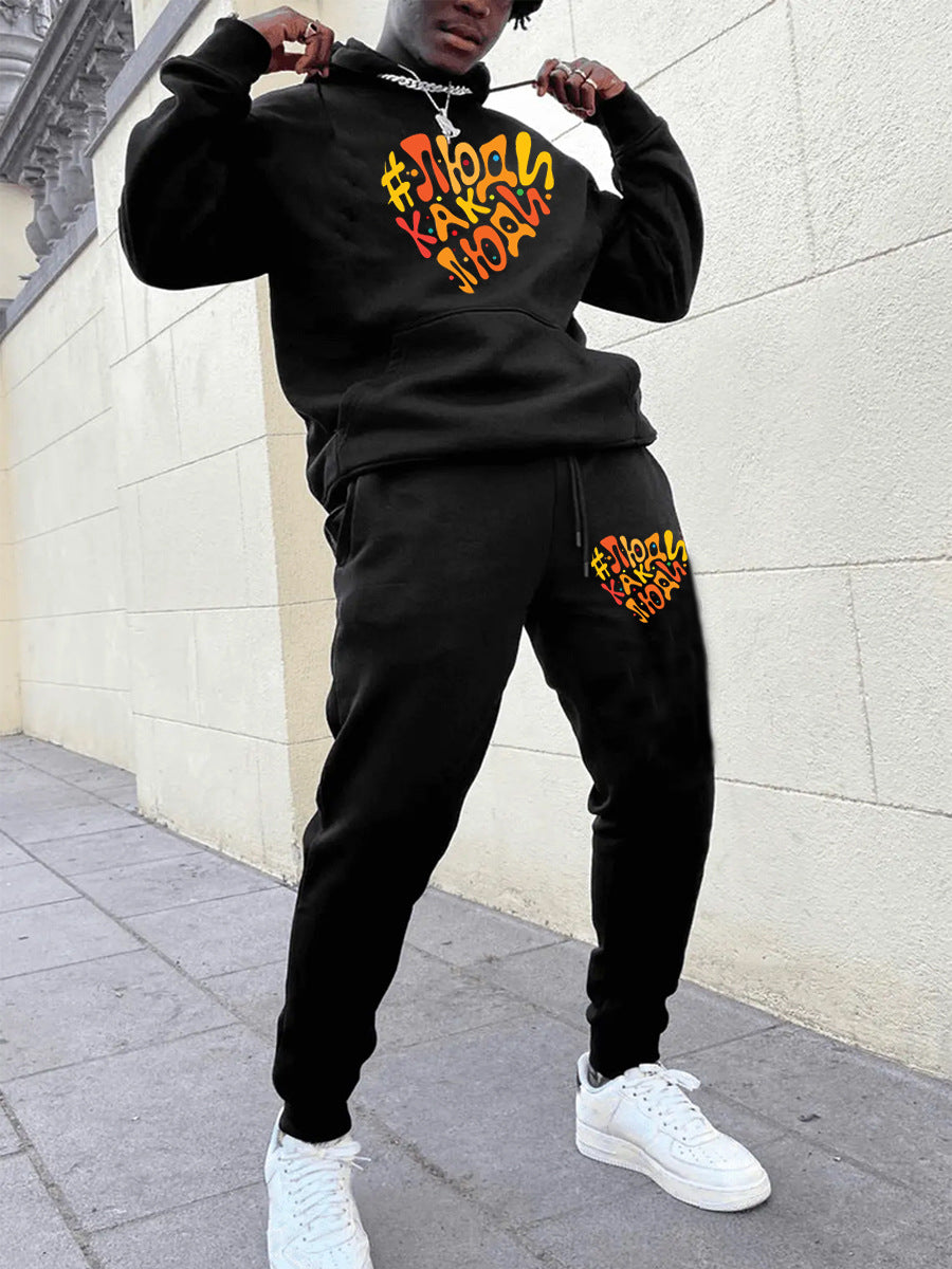 Men's hoodie and jogger pants set with striking heart pattern Lune London