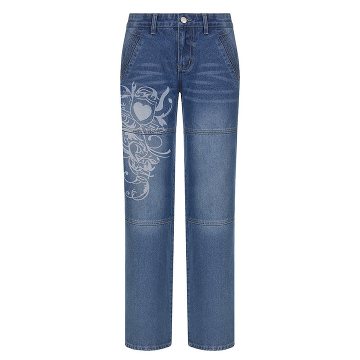 Loose denim pants for women with artistic print Lune London