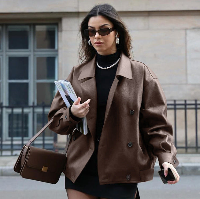 Oversized faux leather jacket for women with a modern design Lune London