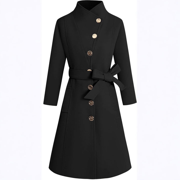 Elegant wrap coat for women with an original collar and a chic and stylish belt