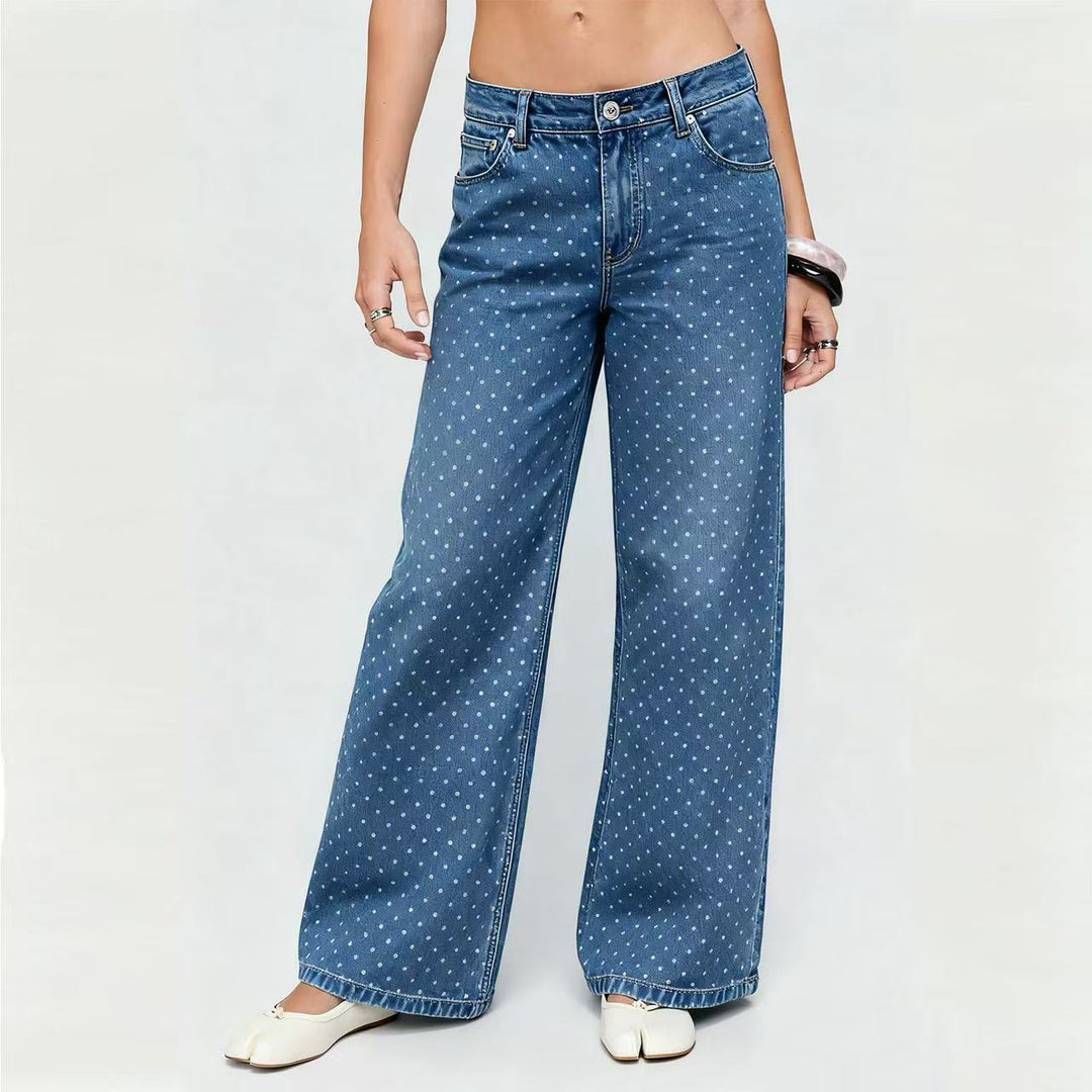 Women's Wide Denim Jeans with Polka Dots Lune London
