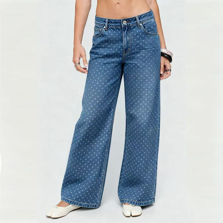 Women's Wide Denim Jeans with Polka Dots Lune London