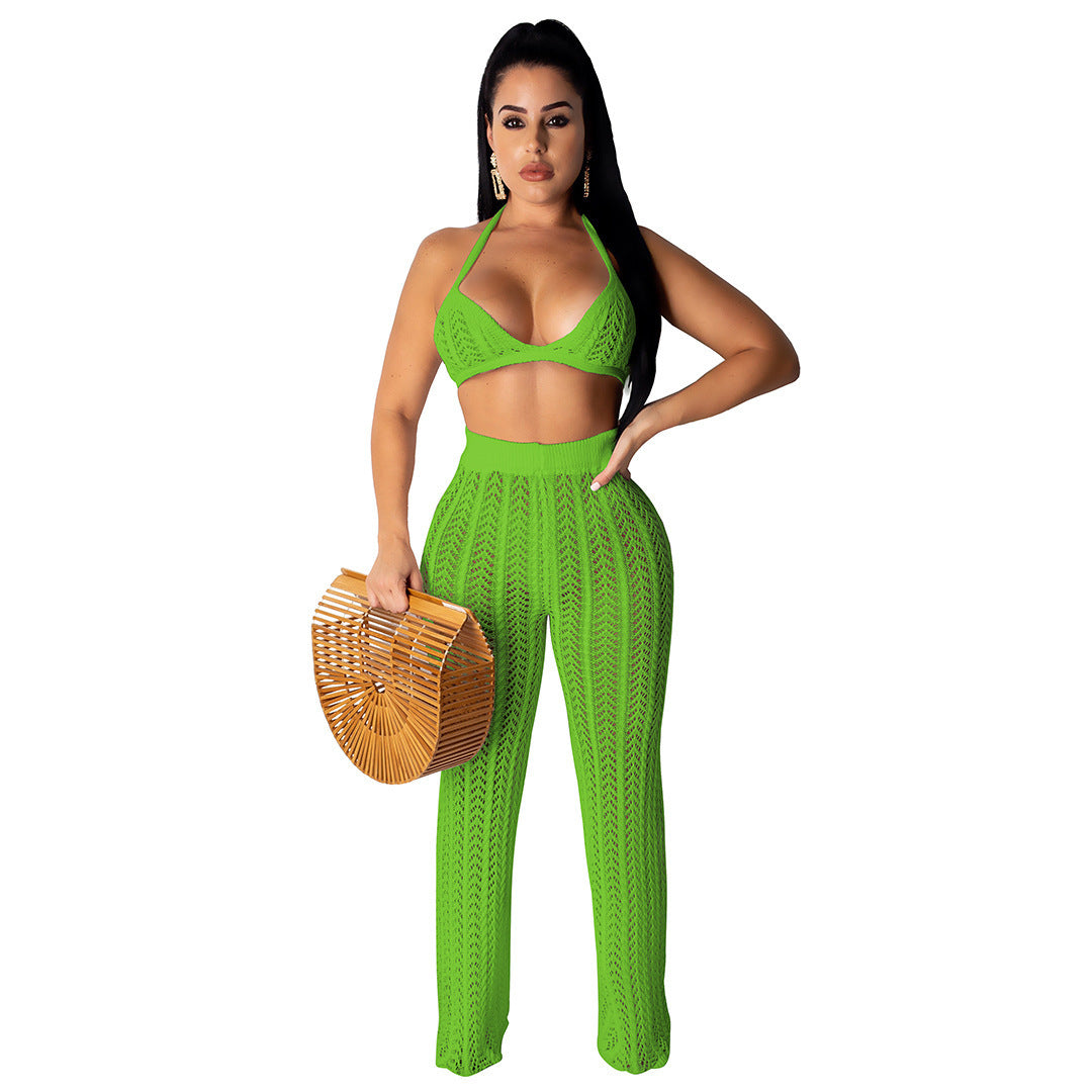 Womens knit set with high waist pants and minimalist top Lune London