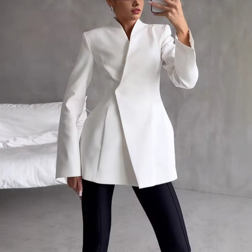 Women Elegant Blazer Jacket with Asymmetrical Cut and Chic Modern Details