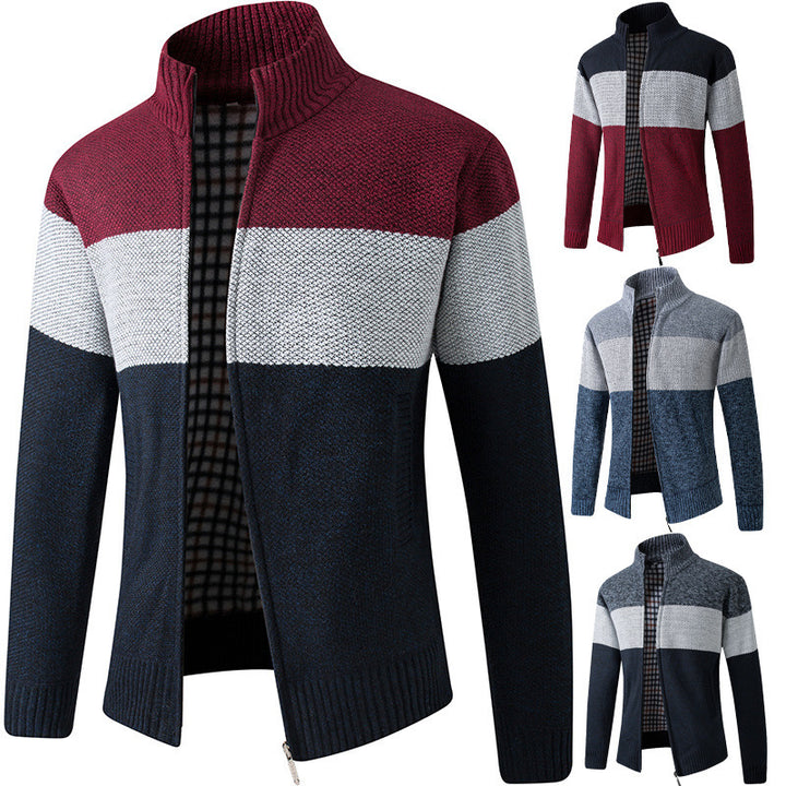 Knitted men's jacket with high collar and striped design Lune London