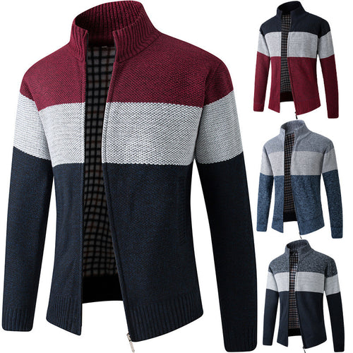 Knitted men's jacket with high collar and striped design Lune London
