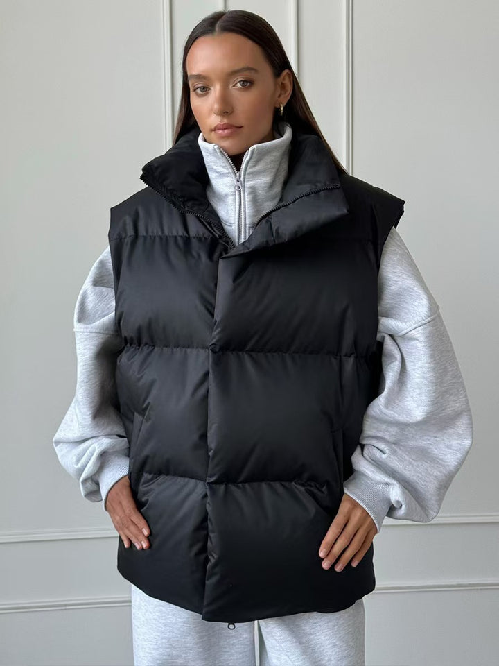 Ladies padded vest with high collar and pockets Lune London