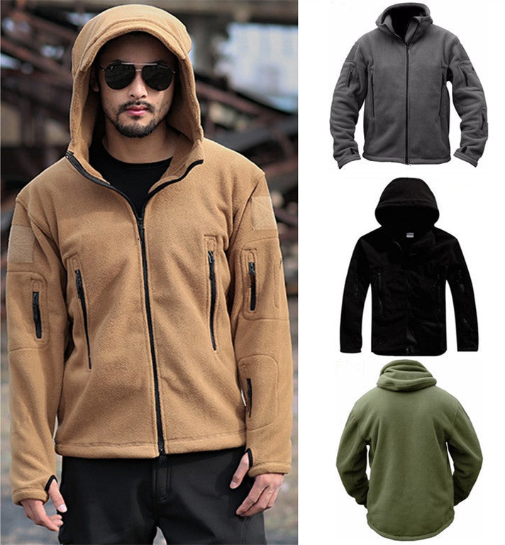 Fleece jacket for men with multiple pockets and adjustable hood Lune London