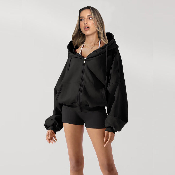 Oversized hooded jacket for women with zipper and puff sleeves Lune London