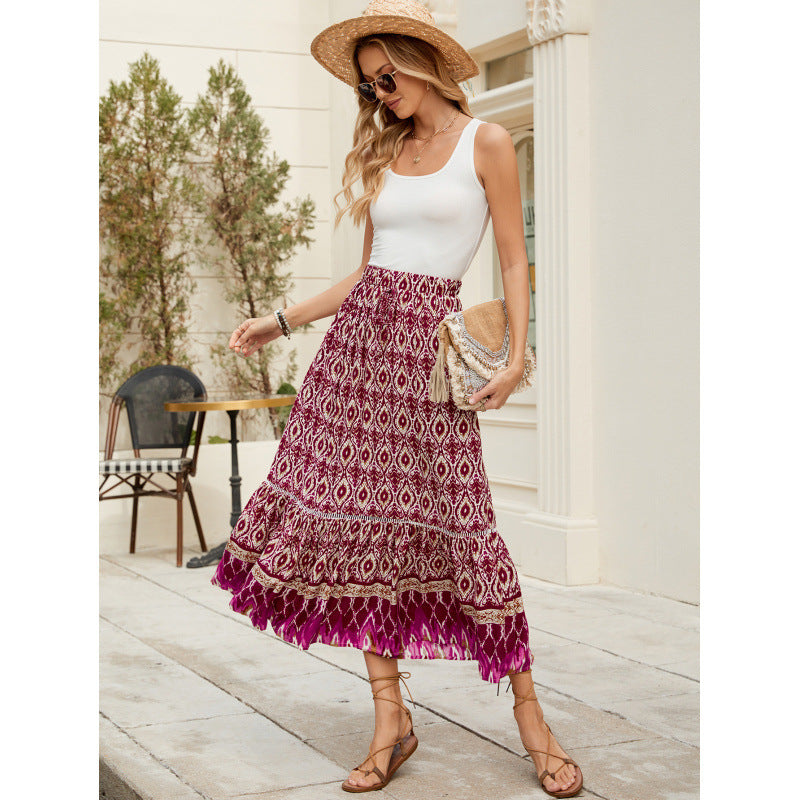 Ladies Bohemian Tiered Maxi Skirt Lune London