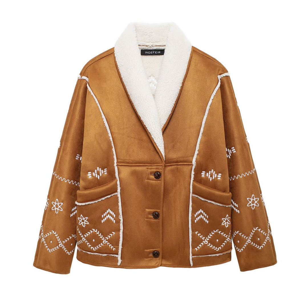 Trendy women's jacket with embroidery and elegant fur collar Lune London