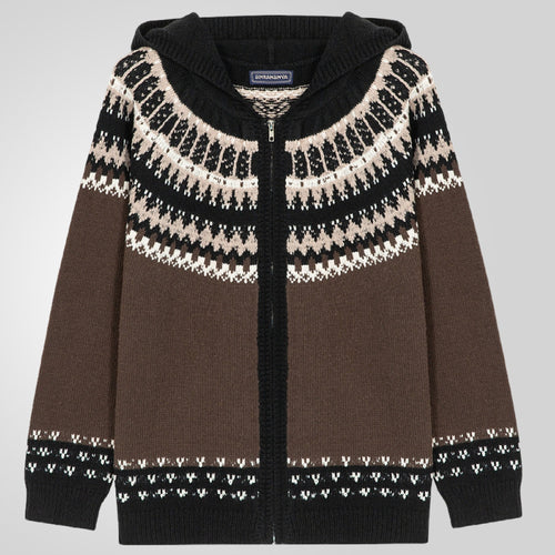 Men's knitted jacket with traditional Norwegian pattern and hood Lune London