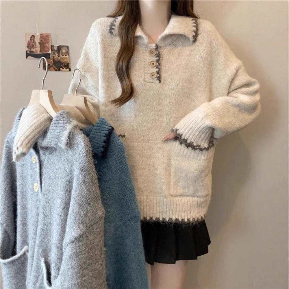 Pull en tricot pour femmes avec col et détails de boutons Chic & Stil