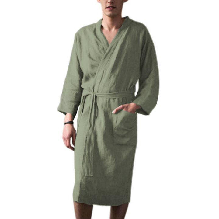 Men's Linen Bathrobe with Practical Pockets and Modern Design Lune London