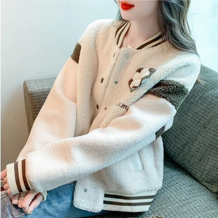 Veste universitaire pour femme élégante et chaude avec fermeture à boutons et décor floral Chic & Stil