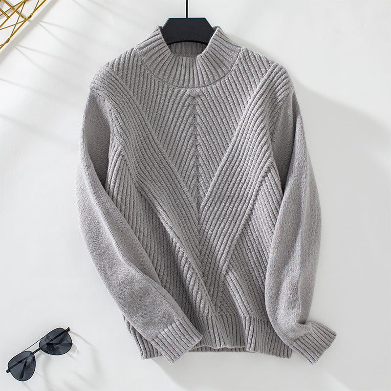 Fashionable knitted sweater for women with high collar and V design Lune London